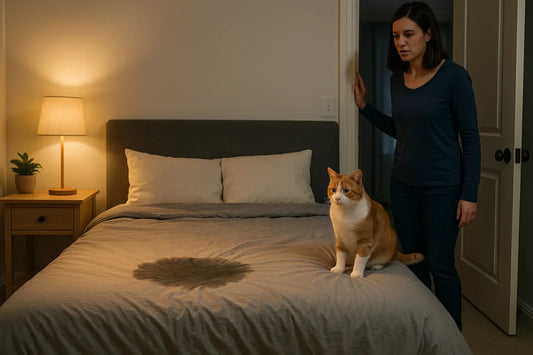 Kat plast op bed
