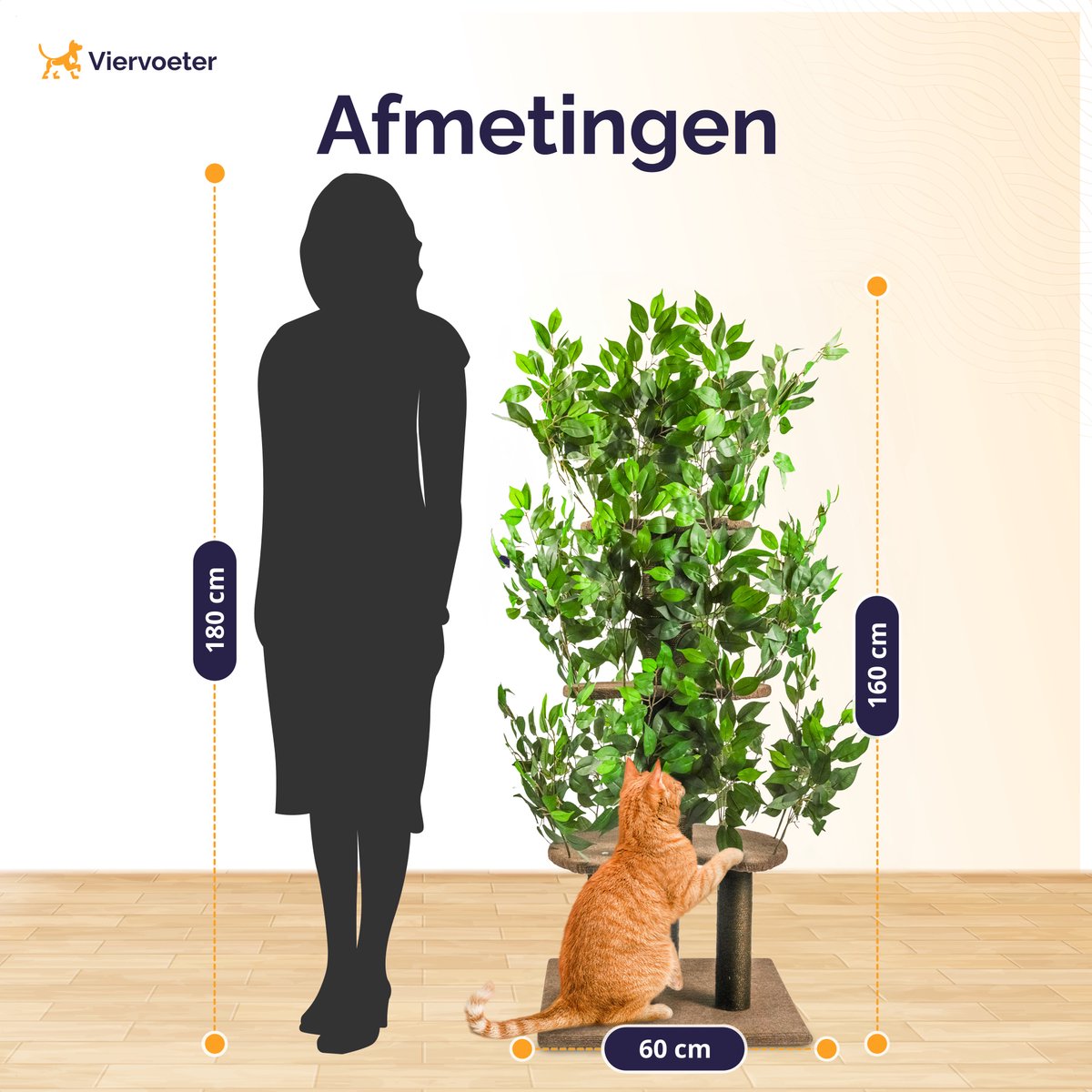 Kattenboom met bladeren 165x60x60