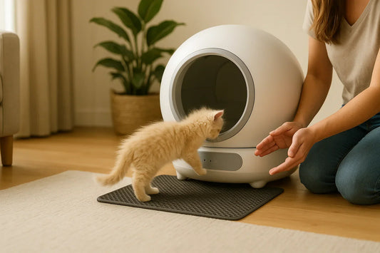 kittens op de zelfreinigende kattenbak