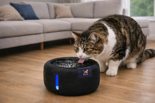 Kat drinkt uit automatische drinkfontein