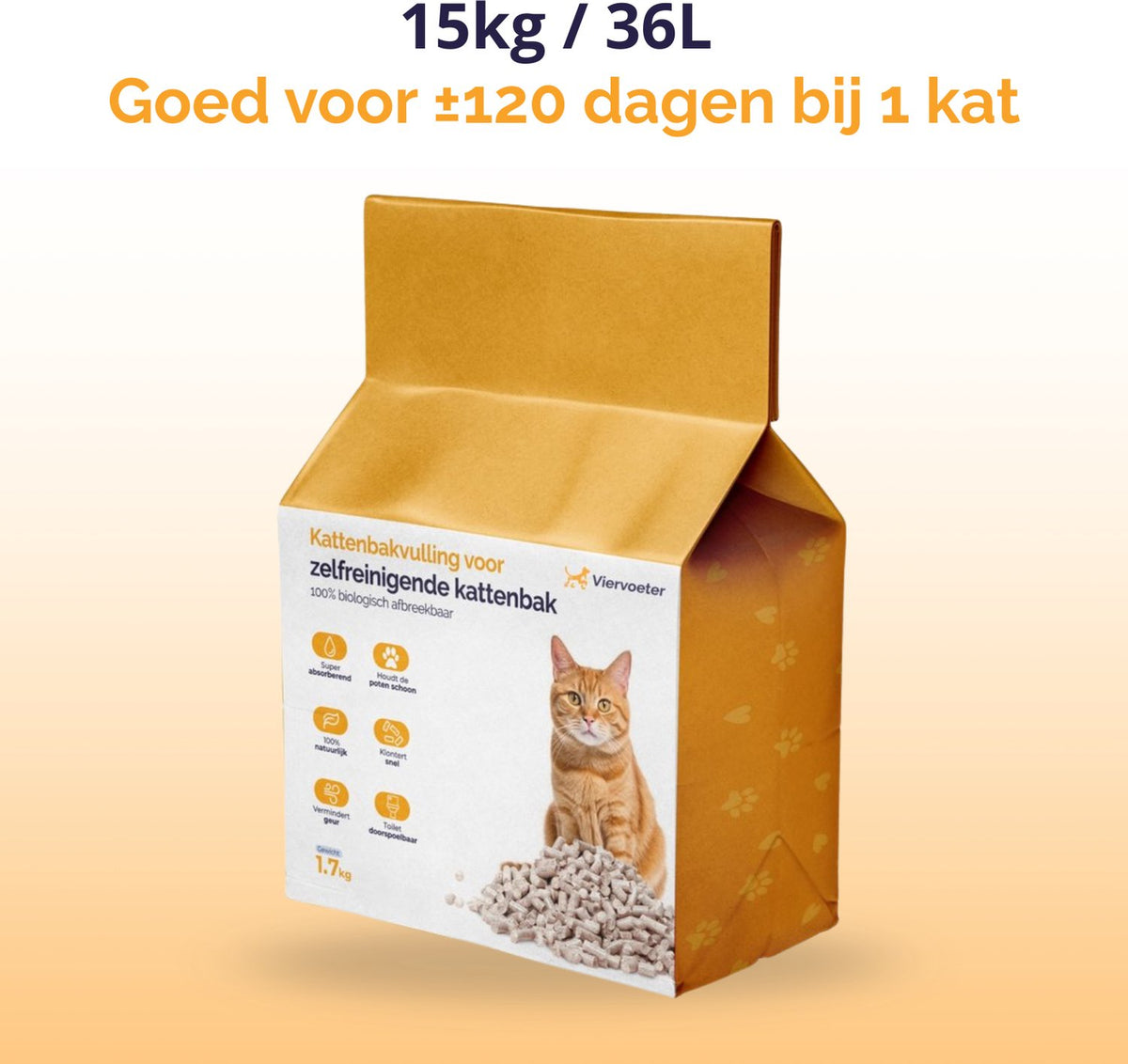 Viervoeter tofu kattenbakvulling 15kg #kleur-normaal