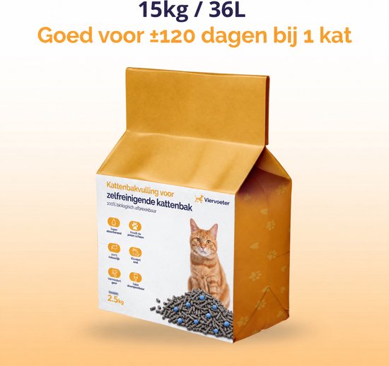 Viervoeter tofu kattenbakvulling met actieve kool 15kg