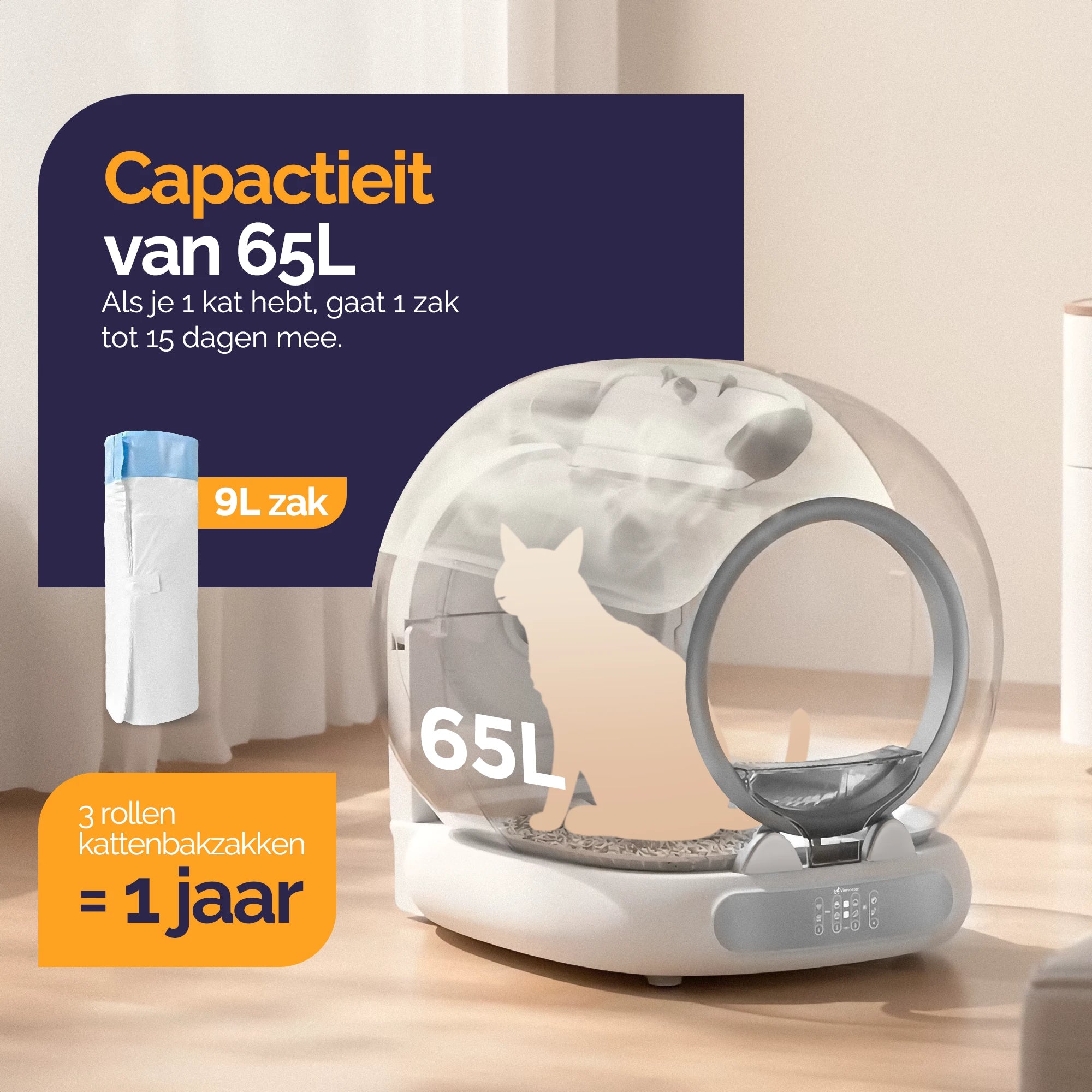 Viervoeter Fresh 3 -Zelfreinigende kattenbak Silver